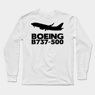 Boeing B737-500 Silhouette Print (Black) Long Sleeve T-Shirt